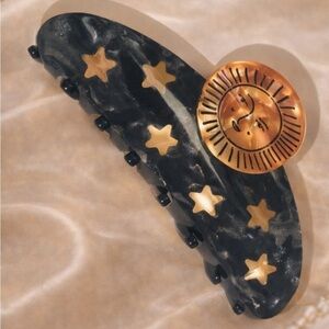 Sun and Stars Elegant Black Hair Claw  with Gold Stars